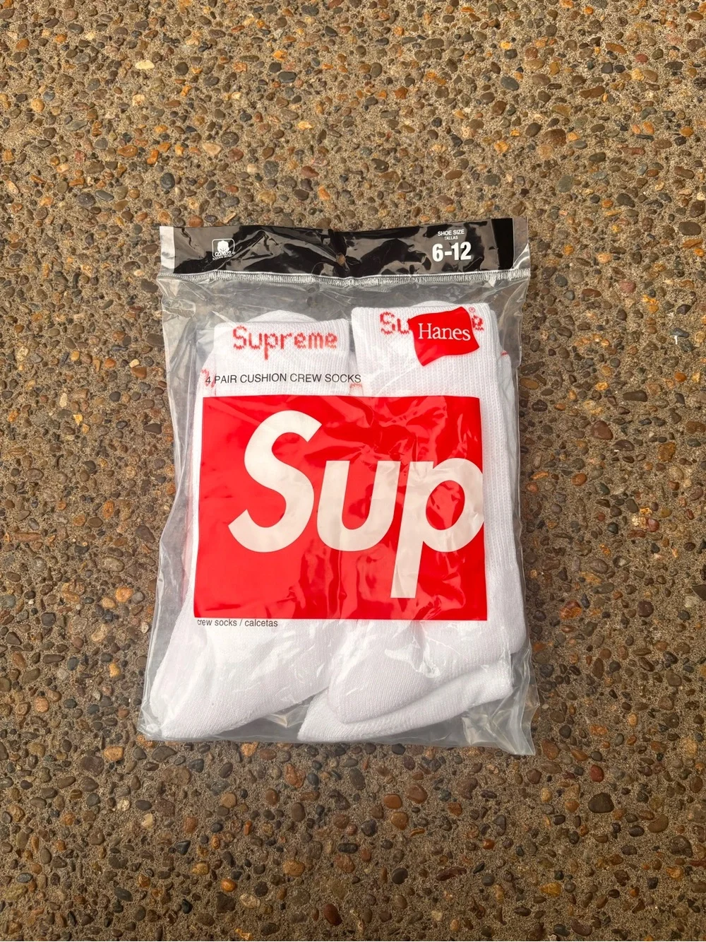 Supreme x Hanes White Crew Socks with Red Logo Pack